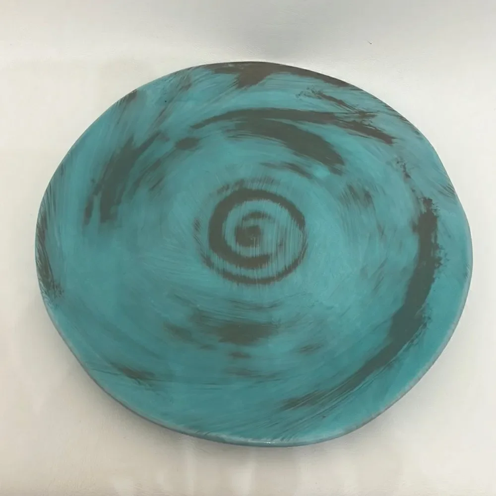 Italy Turquoise Swirl 8 1/2 In Plate Handmade And Painted Distressed Exquisite
